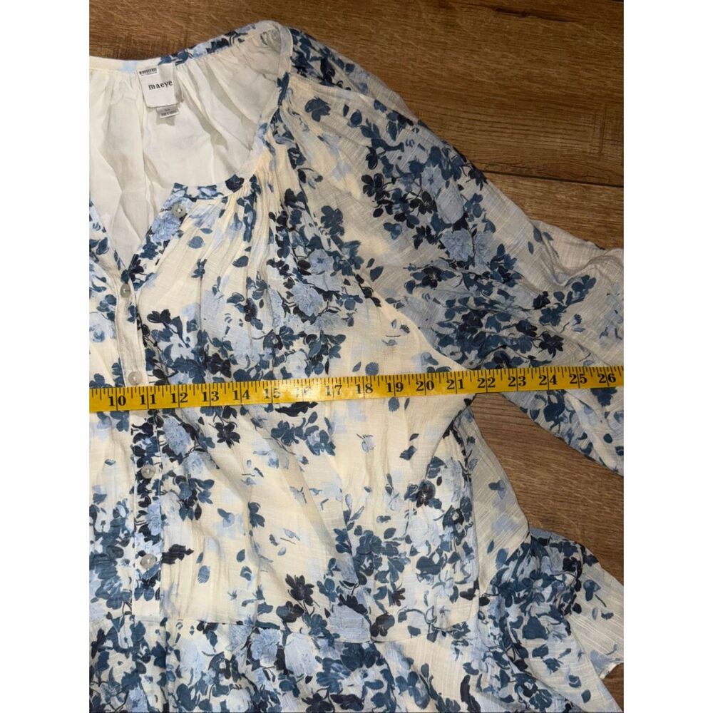 NWOT Maeve By Anthropologie Long-Sleeve V-Neck Mini Swing Dress Blue White Sz 2X - Picture 15 of 16
